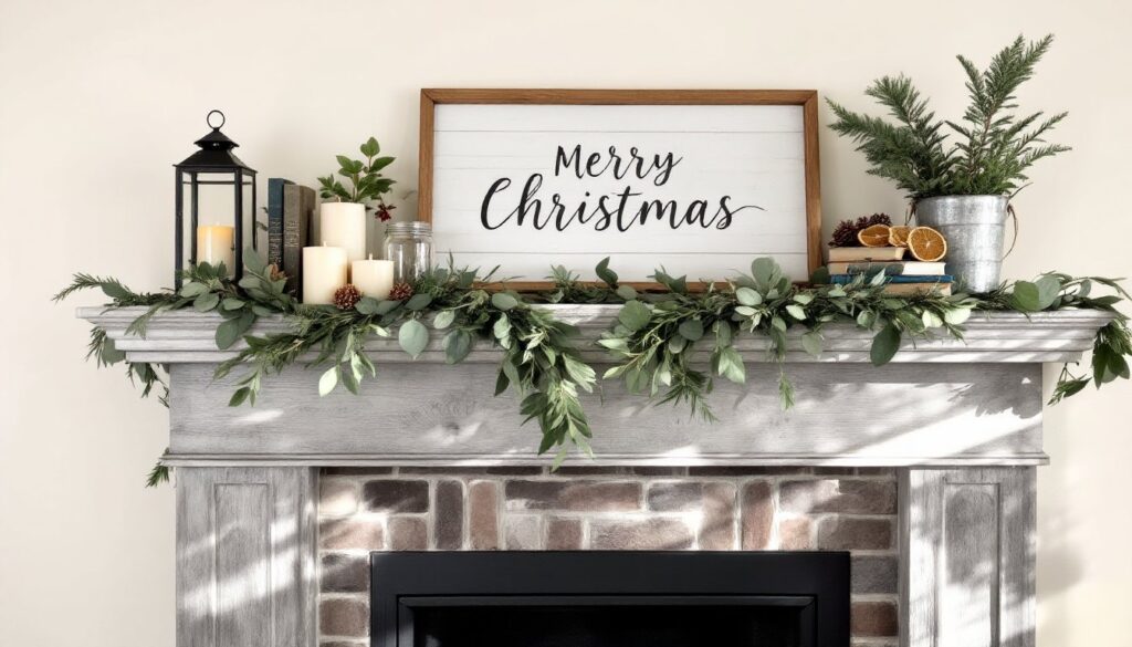farmhouse christmas mantel decor